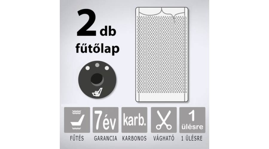 KIYO karbonszálas beépíthető ülésfűtés 3 fokozatú nyomógombbal, 1 ülésre